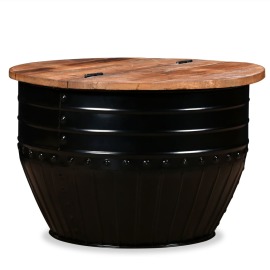vidaXL Konferenčný stolík, masívne recyklované drevo, biely, tvar sudu