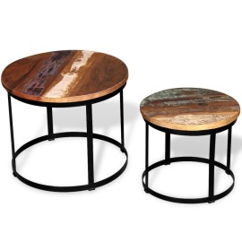 vidaXL Konferenčný stolík z masívneho recyklovaného dreva, 2 ks, okrúhly, 40 cm/50 cm