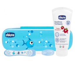 Chicco Set zubná kefka s púzdrom + pasta 12m