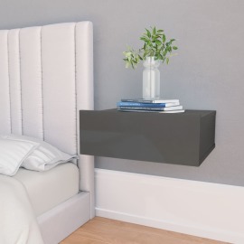 vidaXL Nástenný nočný stolík lesklý sivý 40x30x15 cm drevotrieska