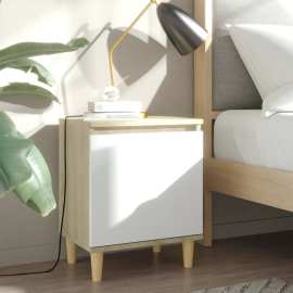 vidaXL Nočný stolík s drevenými nohami dub sonoma a biely 40x30x50 cm