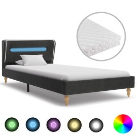 vidaXL Posteľ s LED a matracom tmavosivá 90x200 cm jutová
