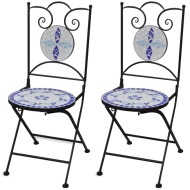 vidaXL Skladacie záhradné stoličky 2 ks, keramika, modré a biele - cena, porovnanie