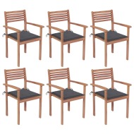 vidaXL Stohovateľné záhradné stoličky s podložkami 6 ks tíkový masív - cena, porovnanie