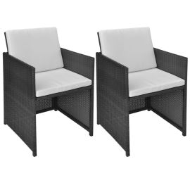 vidaXL Záhradné stoličky 2 ks, podložky a vankúše, polyratan, čierne