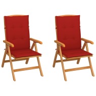 vidaXL Záhradné stoličky 2 ks s červenými podložkami tíkový masív - cena, porovnanie
