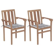 vidaXL Záhradné stoličky 2 ks sivé kockové podložky teakový masív - cena, porovnanie