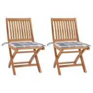 vidaXL Záhradné stoličky 2 ks sivé podložky s kockami teakový masív - cena, porovnanie