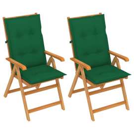 vidaXL Záhradné stoličky 2 ks so zelenými podložkami tíkový masív