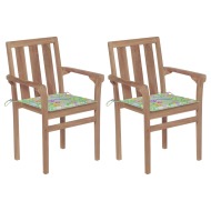 vidaXL Záhradné stoličky 2 ks s podložkami s listovým vzorom tíkový masív - cena, porovnanie