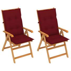 vidaXL Záhradné stoličky 2 ks s vínovočervenými podložkami tíkový masív