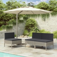vidaXL Záhradné stoličky 3 ks s podložkami, polyratan, sivé - cena, porovnanie