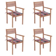 vidaXL Záhradné stoličky 4 ks červené kockované podložky teakový masív - cena, porovnanie
