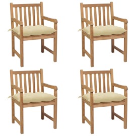 vidaXL Záhradné stoličky 4 ks krémovobiele podložky tíkový masív