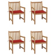 vidaXL Záhradné stoličky 4 ks s červenými podložkami tíkový masív - cena, porovnanie
