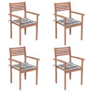 vidaXL Záhradné stoličky 4 ks sivé kockové podložky teakový masív - cena, porovnanie