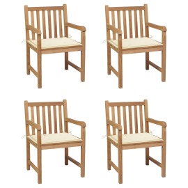 vidaXL Záhradné stoličky 4 ks s krémovými podložkami teakový masív