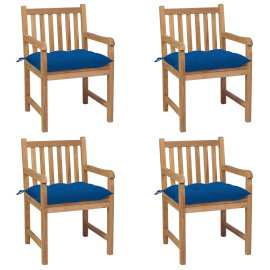 vidaXL Záhradné stoličky 4 ks s modrými podložkami teakový masív