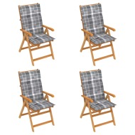 vidaXL Záhradné stoličky 4 ks so sivými kockovanými podložkami tíkový masív - cena, porovnanie