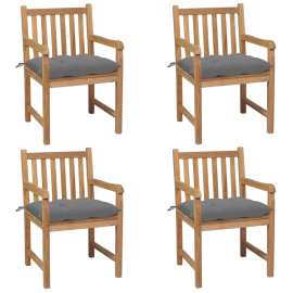 vidaXL Záhradné stoličky 4 ks so sivými podložkami teakový masív