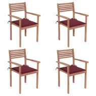 vidaXL Záhradné stoličky 4 ks vínovo-červené podložky teakový masív - cena, porovnanie