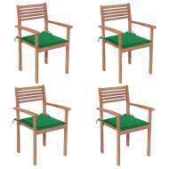 vidaXL Záhradné stoličky 4 ks zelené podložky teakový masív - cena, porovnanie