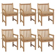 vidaXL Záhradné stoličky 6 ks s béžovými podložkami teakový masív - cena, porovnanie