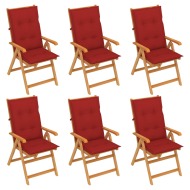 vidaXL Záhradné stoličky 6 ks s červenými podložkami tíkový masív - cena, porovnanie