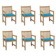 vidaXL Záhradné stoličky 6 ks s modrými podložkami tíkový masív - cena, porovnanie