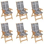 vidaXL Záhradné stoličky 6 ks so sivými kockovanými podložkami tíkový masív - cena, porovnanie