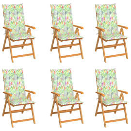 vidaXL Záhradné stoličky 6 ks s podložkami so vzorom listov tíkový masív