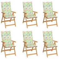 vidaXL Záhradné stoličky 6 ks s podložkami so vzorom listov tíkový masív - cena, porovnanie