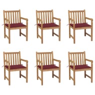 vidaXL Záhradné stoličky 6 ks s vínovočervenými podložkami tíkový masív - cena, porovnanie