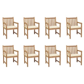 vidaXL Záhradné stoličky 8 ks s krémovými podložkami tíkový masív
