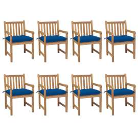 vidaXL Záhradné stoličky 8 ks s modrými podložkami tíkový masív