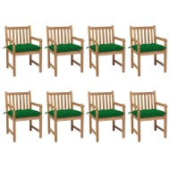 vidaXL Záhradné stoličky 8 ks so zelenými podložkami teakový masív - cena, porovnanie