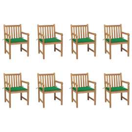 vidaXL Záhradné stoličky 8 ks so zelenými podložkami tíkový masív