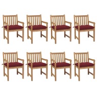 vidaXL Záhradné stoličky 8 ks s vínovo-červenými podložkami tíkový masív - cena, porovnanie