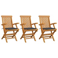 vidaXL Záhradné stoličky, antracitové podložky 3 ks, tíkový masív - cena, porovnanie