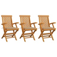 vidaXL Záhradné stoličky, béžové podložky 3 ks, tíkový masív - cena, porovnanie