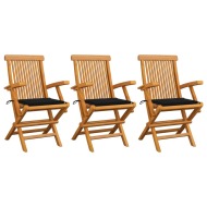 vidaXL Záhradné stoličky, čierne podložky 3 ks, tíkový masív - cena, porovnanie