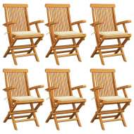 vidaXL Záhradné stoličky, krémové podložky 6 ks, tíkový masív - cena, porovnanie