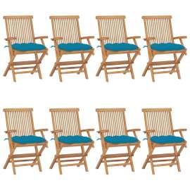 vidaXL Záhradné stoličky s bledomodrými podložkami 8 ks tíkový masív