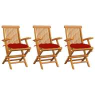 vidaXL Záhradné stoličky s červenými podložkami 3 ks tíkový masív - cena, porovnanie