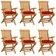 vidaXL Záhradné stoličky s červenými podložkami 6 ks tíkový masív - cena, porovnanie