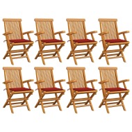 vidaXL Záhradné stoličky s červenými podložkami 8 ks tíkový masív - cena, porovnanie
