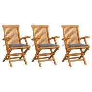 vidaXL Záhradné stoličky, sivé podložky 3 ks, tíkový masív - cena, porovnanie