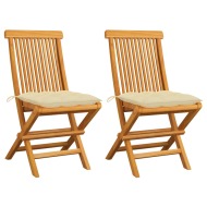 vidaXL Záhradné stoličky s krémovobielymi podložkami 2 ks teakový masív - cena, porovnanie