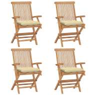vidaXL Záhradné stoličky s krémovo-bielymi podložkami 4 ks tíkový masív - cena, porovnanie