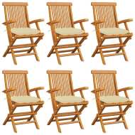 vidaXL Záhradné stoličky s krémovo-bielymi podložkami 6 ks tíkový masív - cena, porovnanie